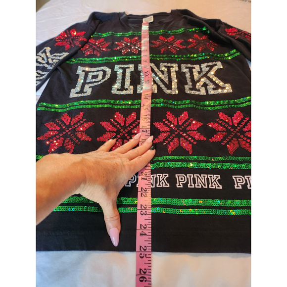 Pink by Victoria Secret Christmas Long-sleeved Tee Size XS Bringing the Sparkle - Picture 4 of 7